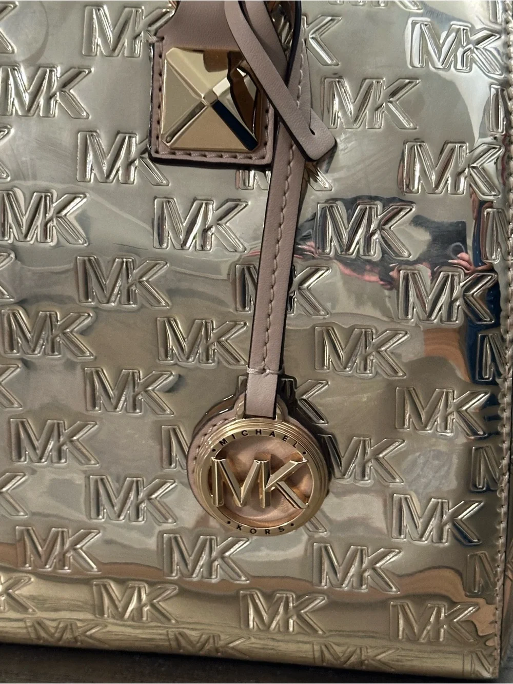 Michael Kors Gold Logo Satchel with Nude Trim